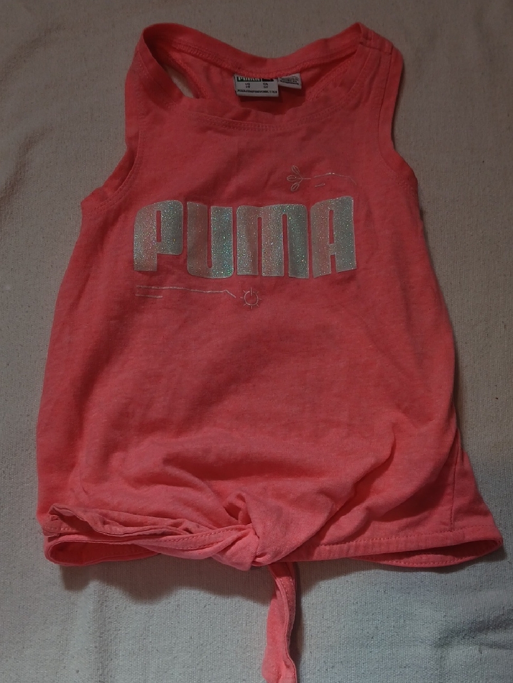 Puma Coral Pink Girls' Tie-Front Tank Top with Glitter Logo